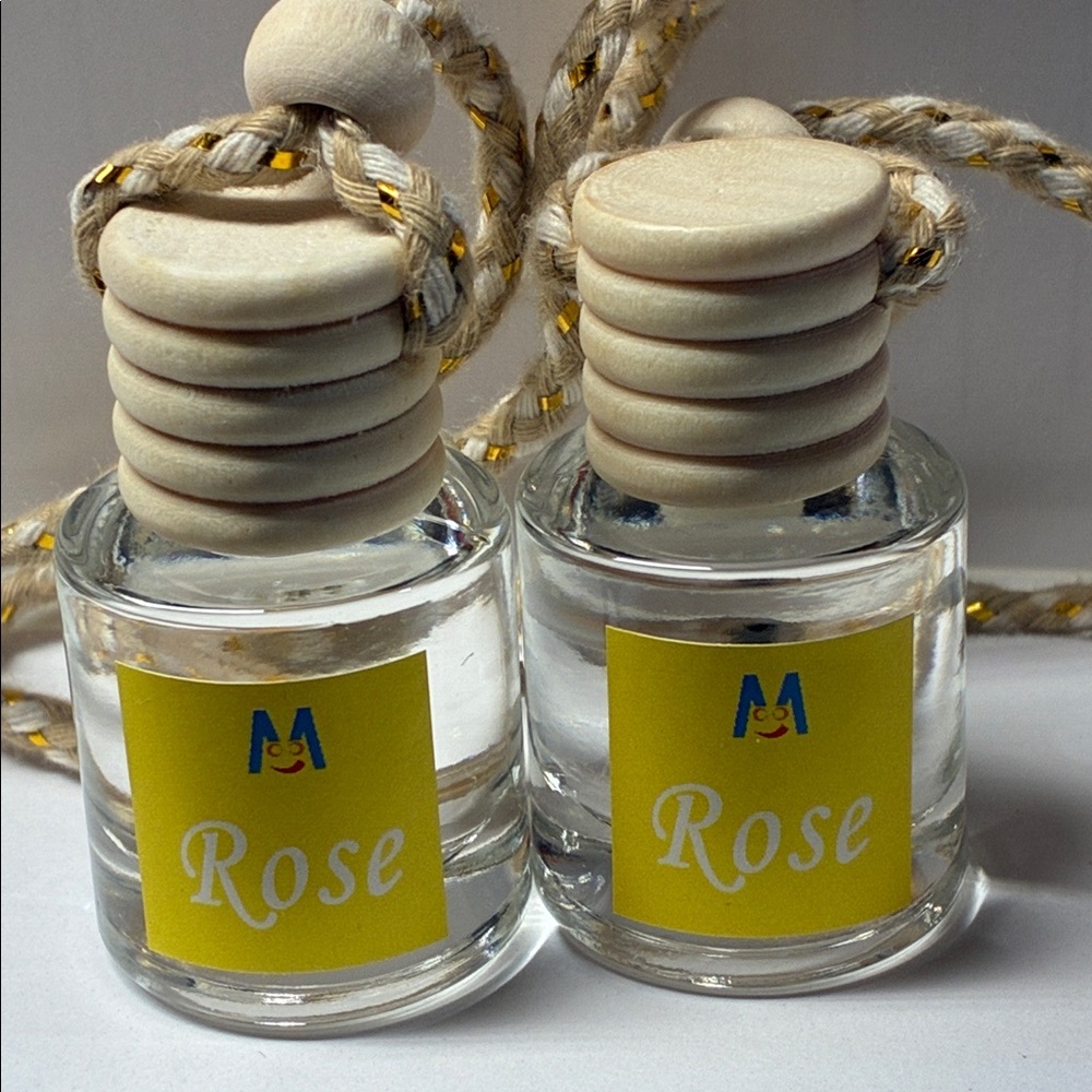 Rose Hanging Car Air Fresheners Glass Bottles Set of 2